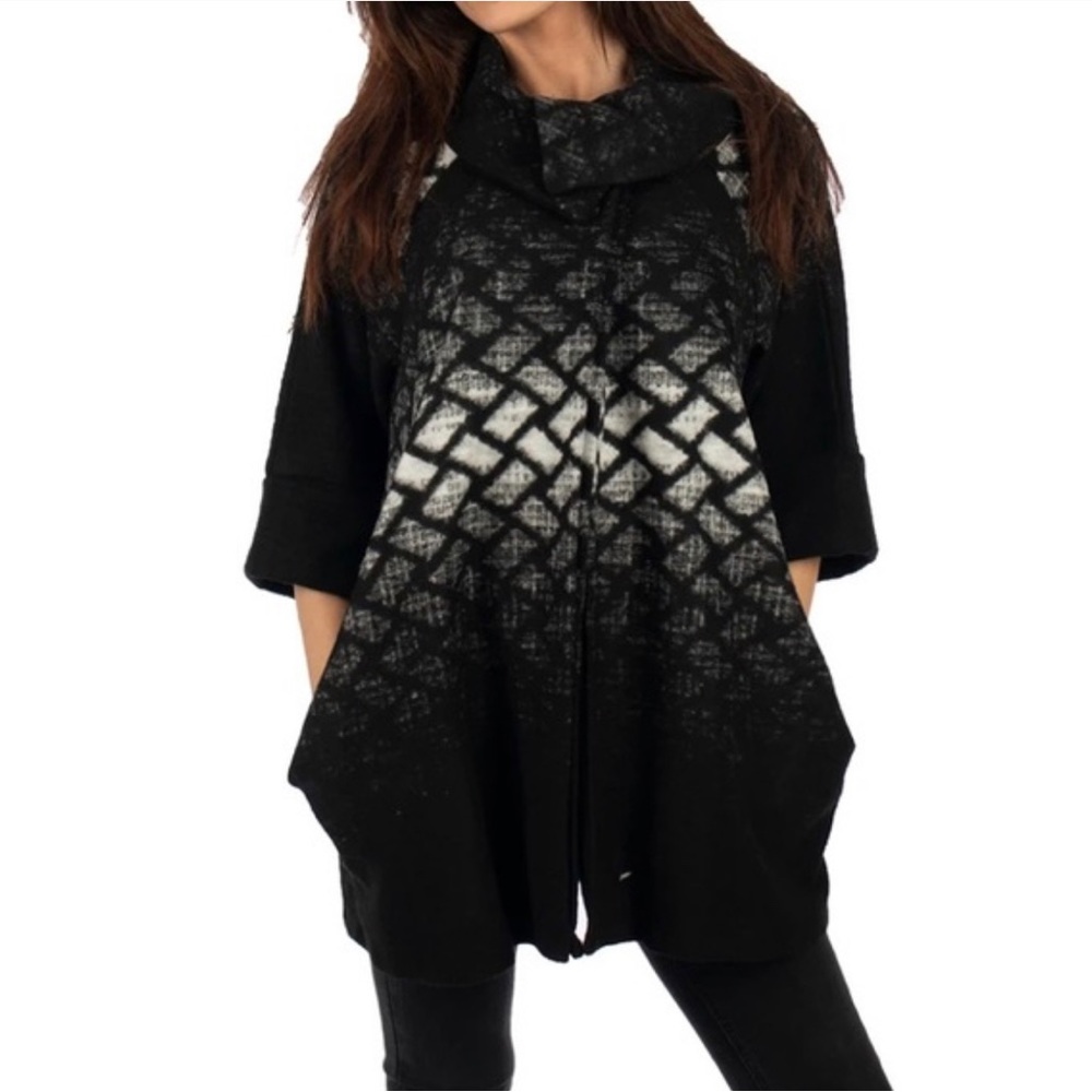 Joseph Ribkoff Black and White Patterned Draped Jacket